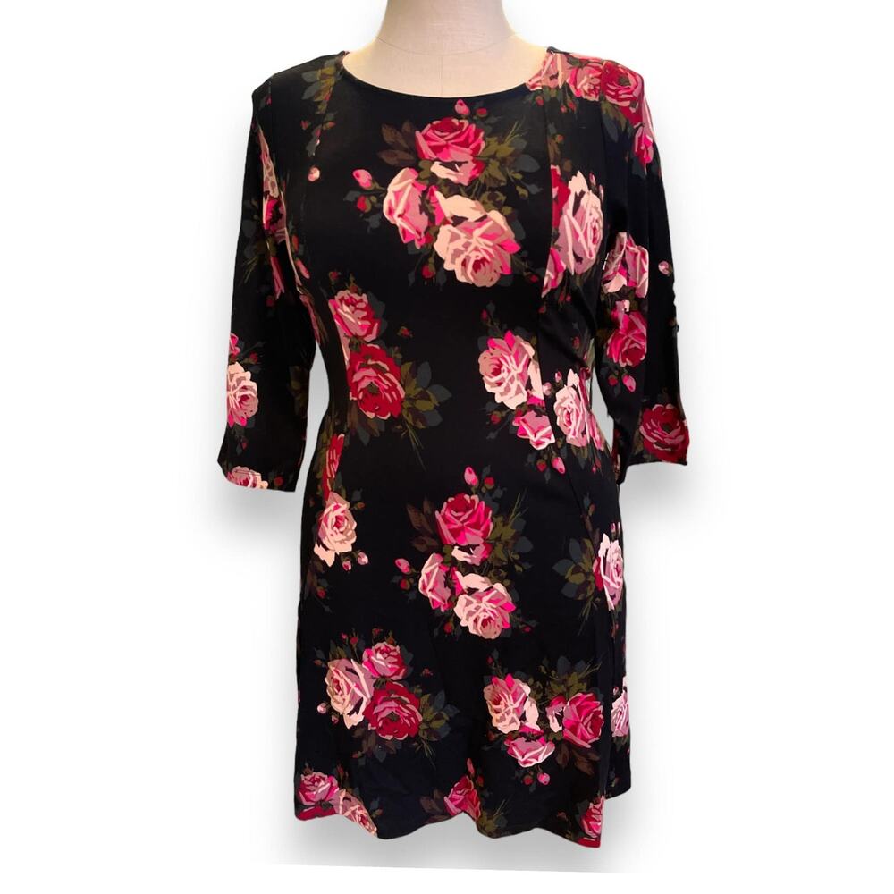 Torrid 1 (1X 14/16) Betsey Johnson Rose Print Ponte Skater Dress w/Cutout Back
